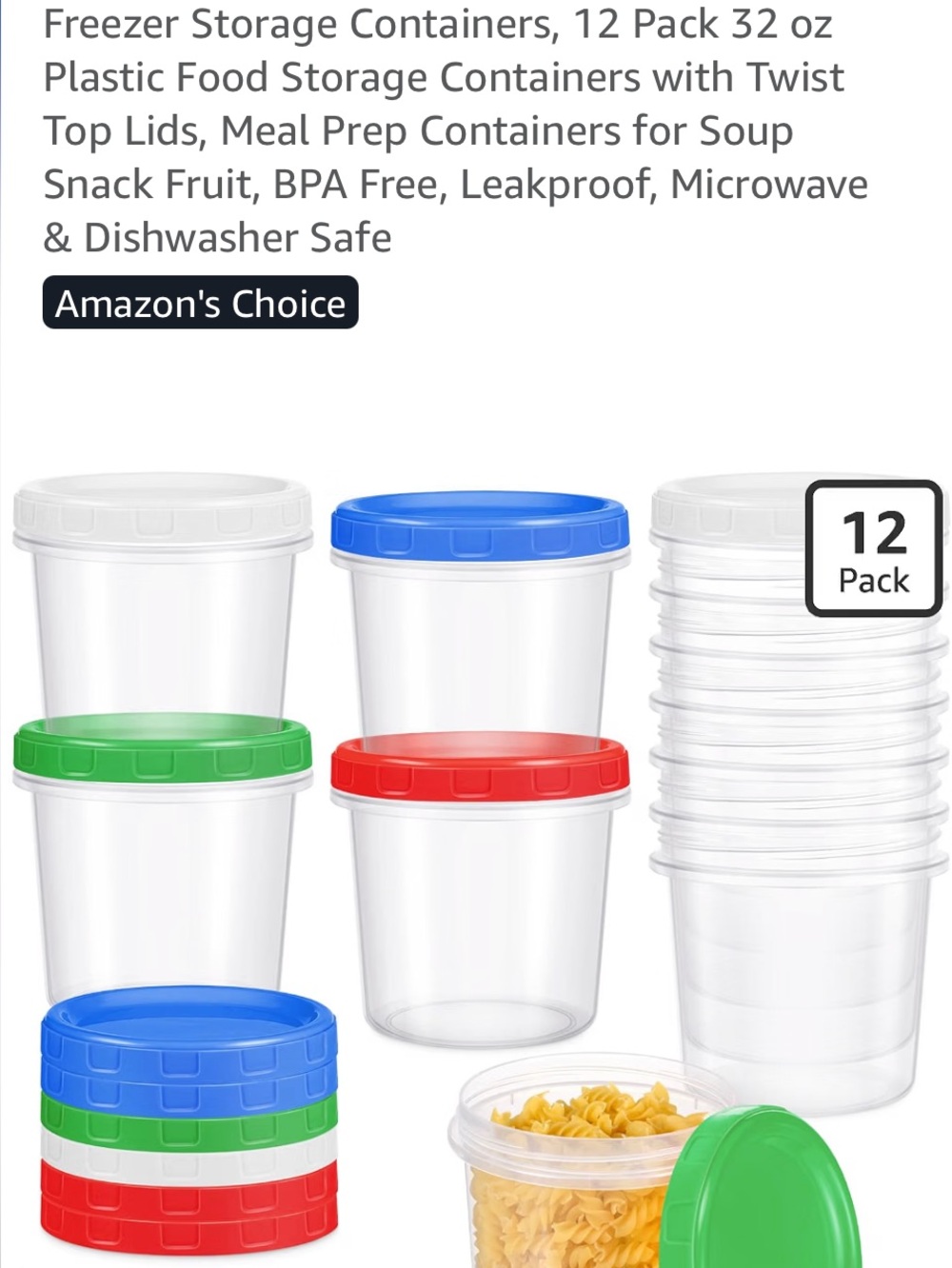 12 pack 32 oz freezer containers with twist top lids New